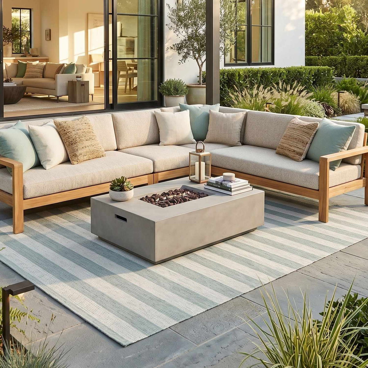 Carpeneto Dusty Blue Striped Outdoor Area Rug