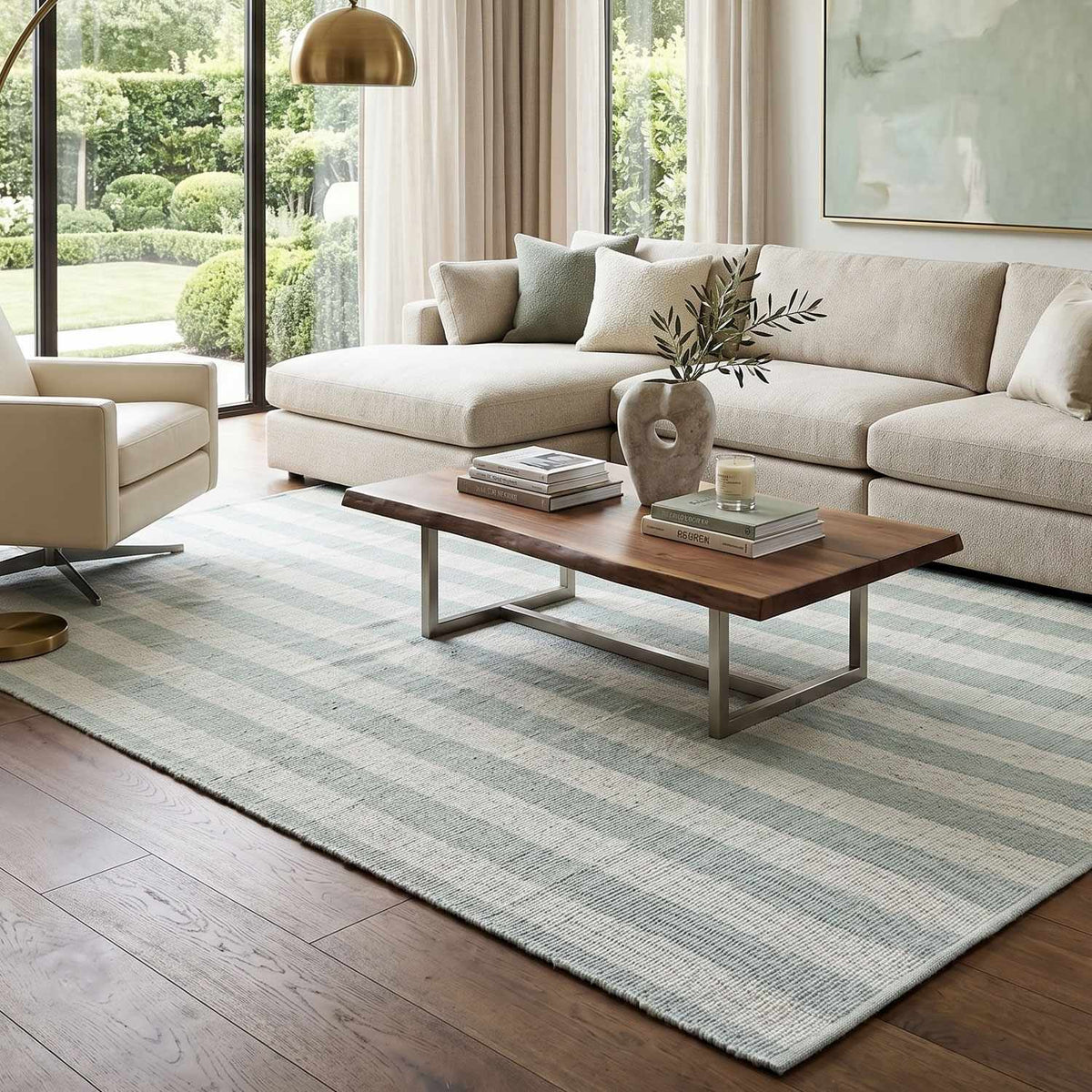 Carpeneto Dusty Blue Striped Outdoor Area Rug