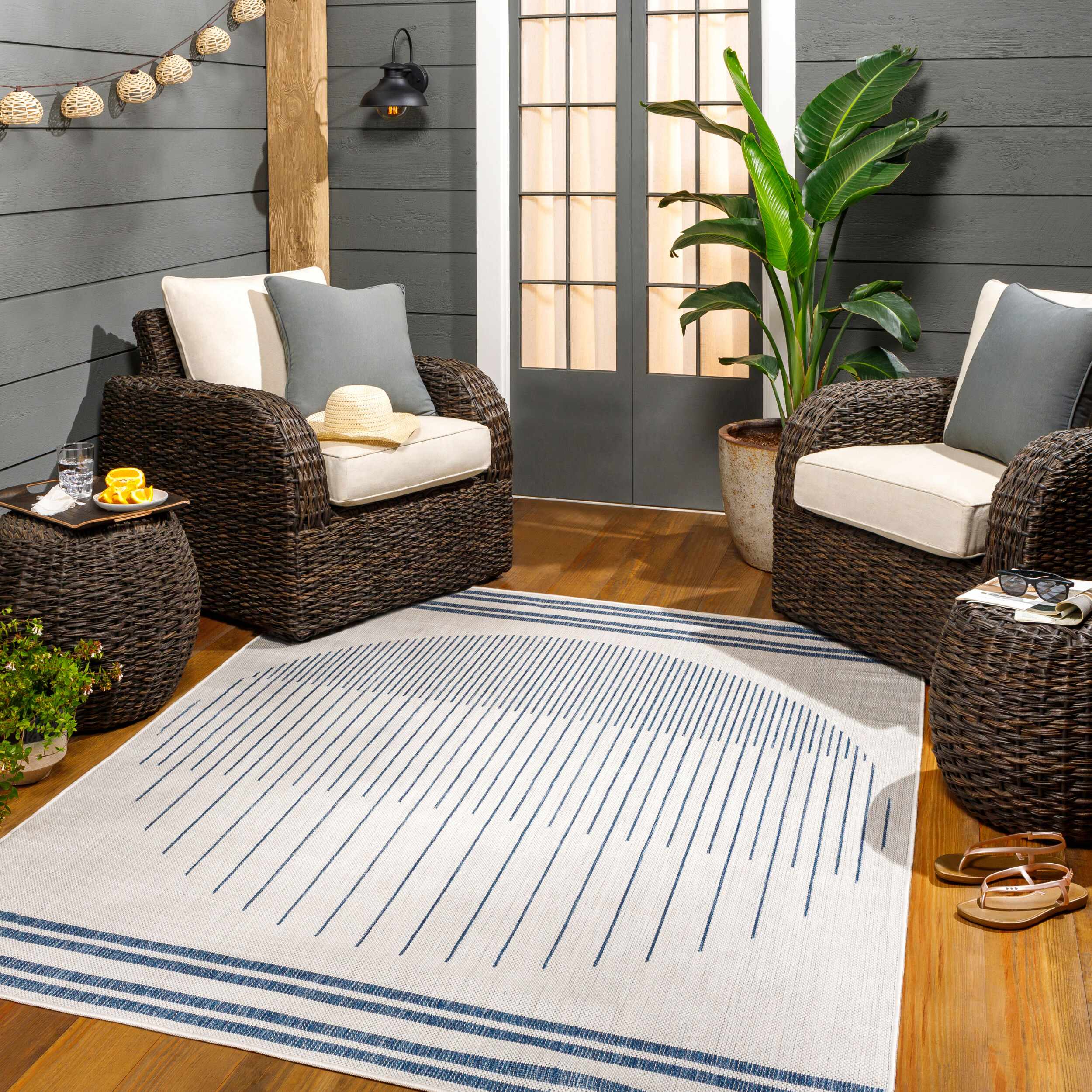 Aviya Blue & Gray Outdoor Area Rug - Clearance