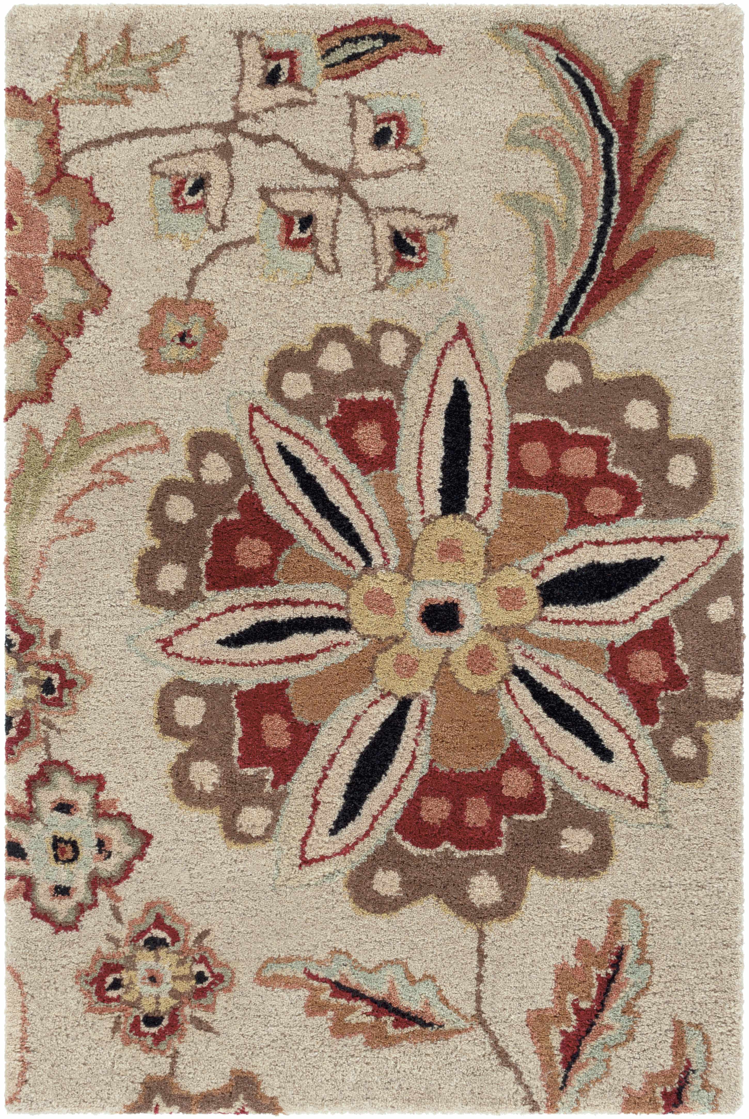 Longford Beige Floral Hand Tufted Wool Carpet