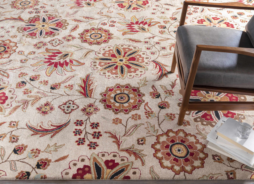 Longford Beige Floral Hand Tufted Wool Carpet
