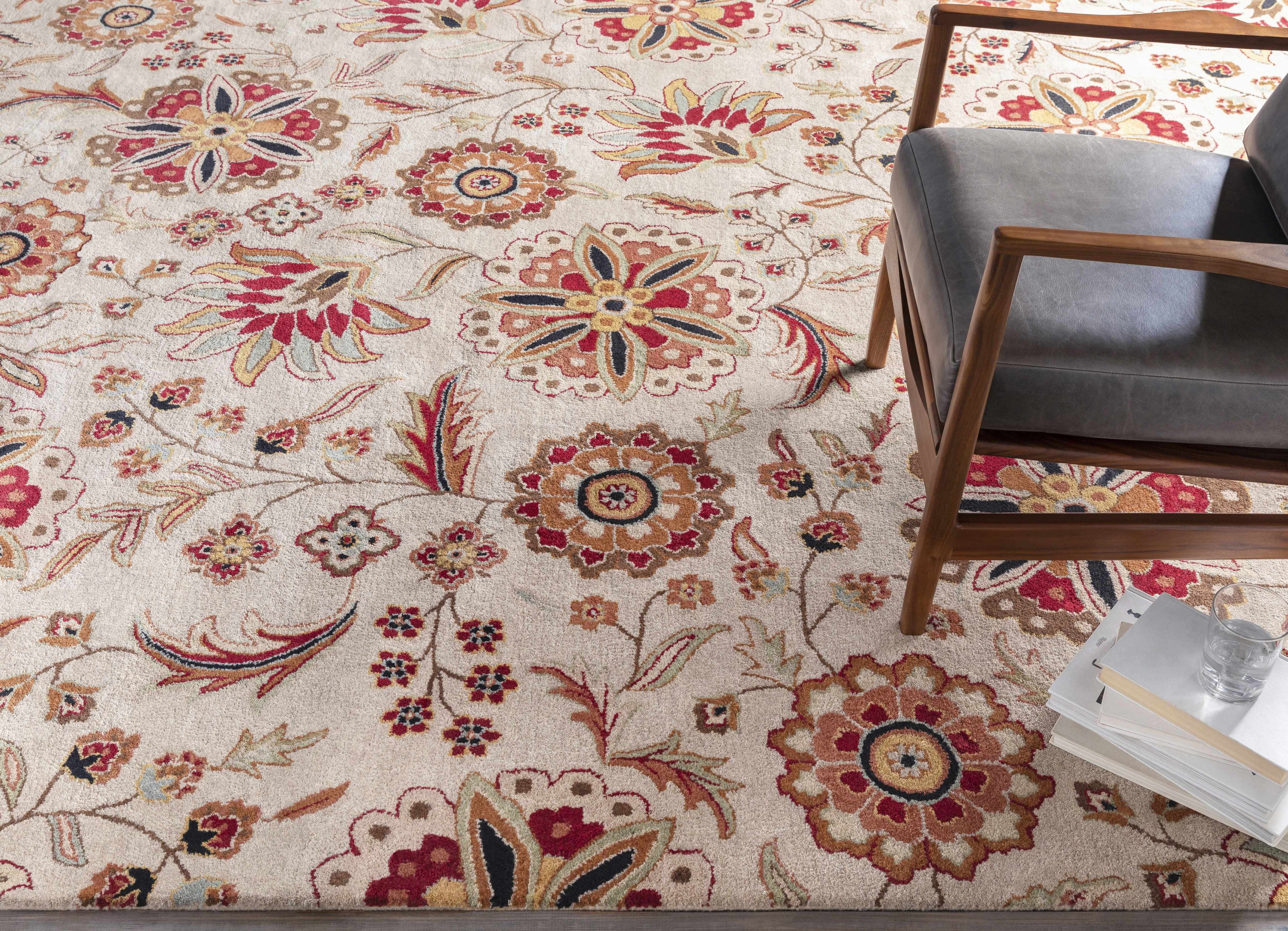Longford Beige Floral Hand Tufted Wool Carpet