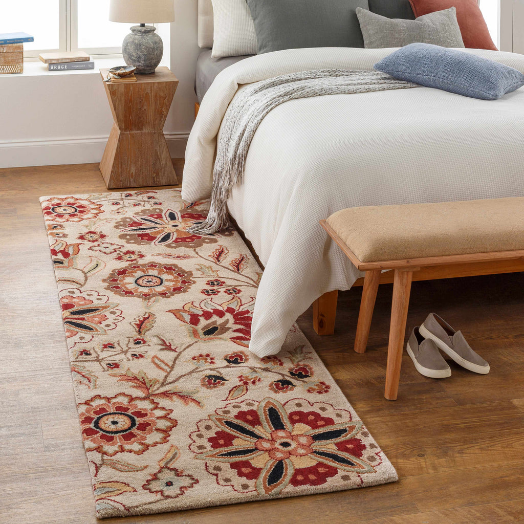 Longford Beige Floral Hand Tufted Wool Carpet