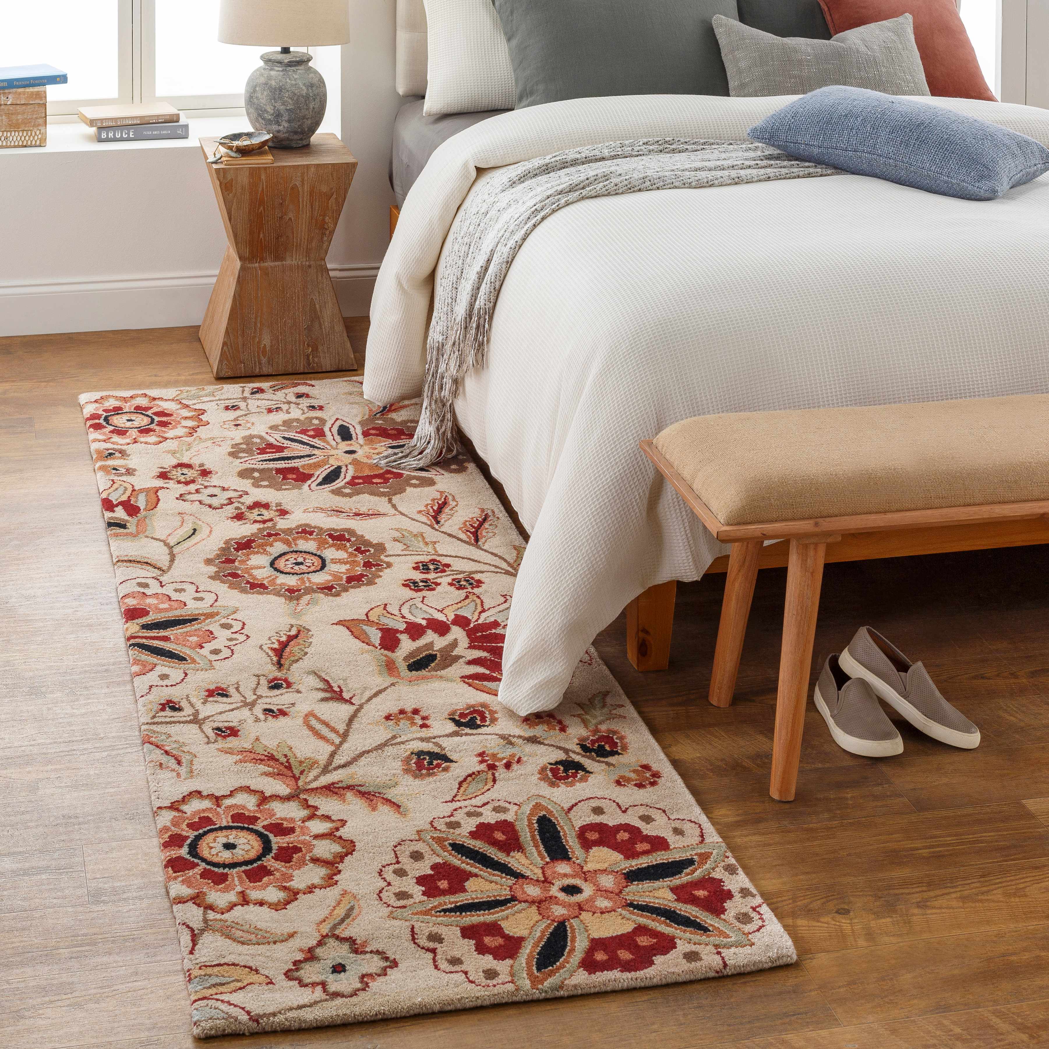 Longford Beige Floral Hand Tufted Wool Carpet
