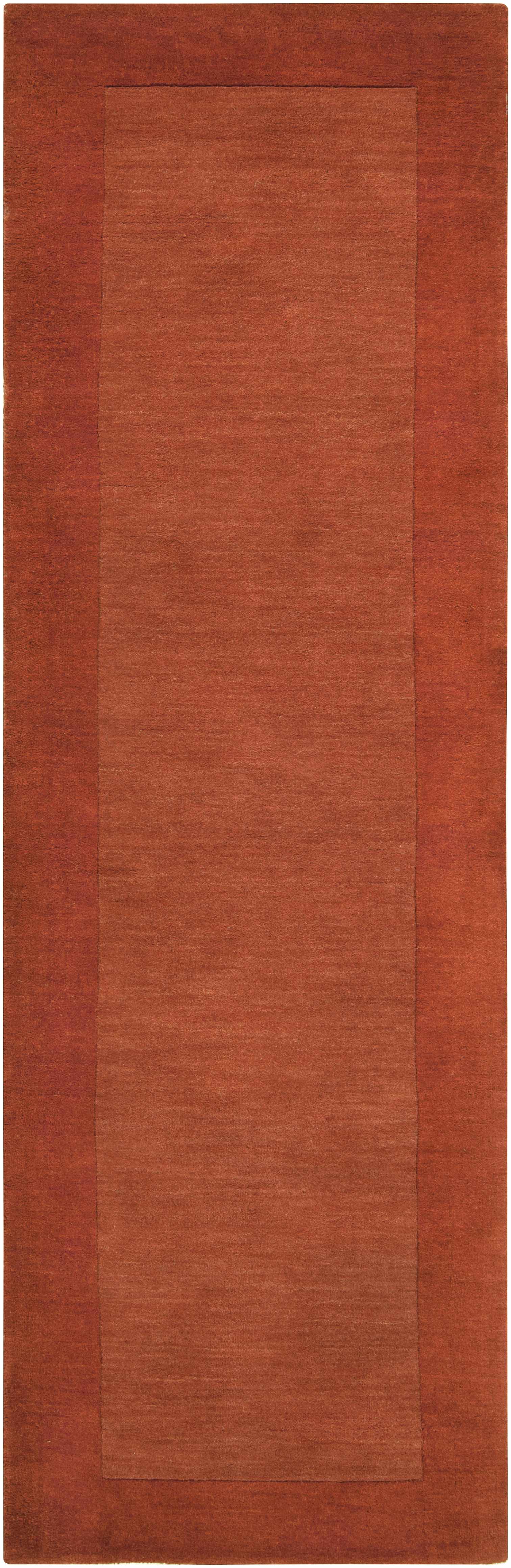 Bordered Solid Brick Red Wool Rug