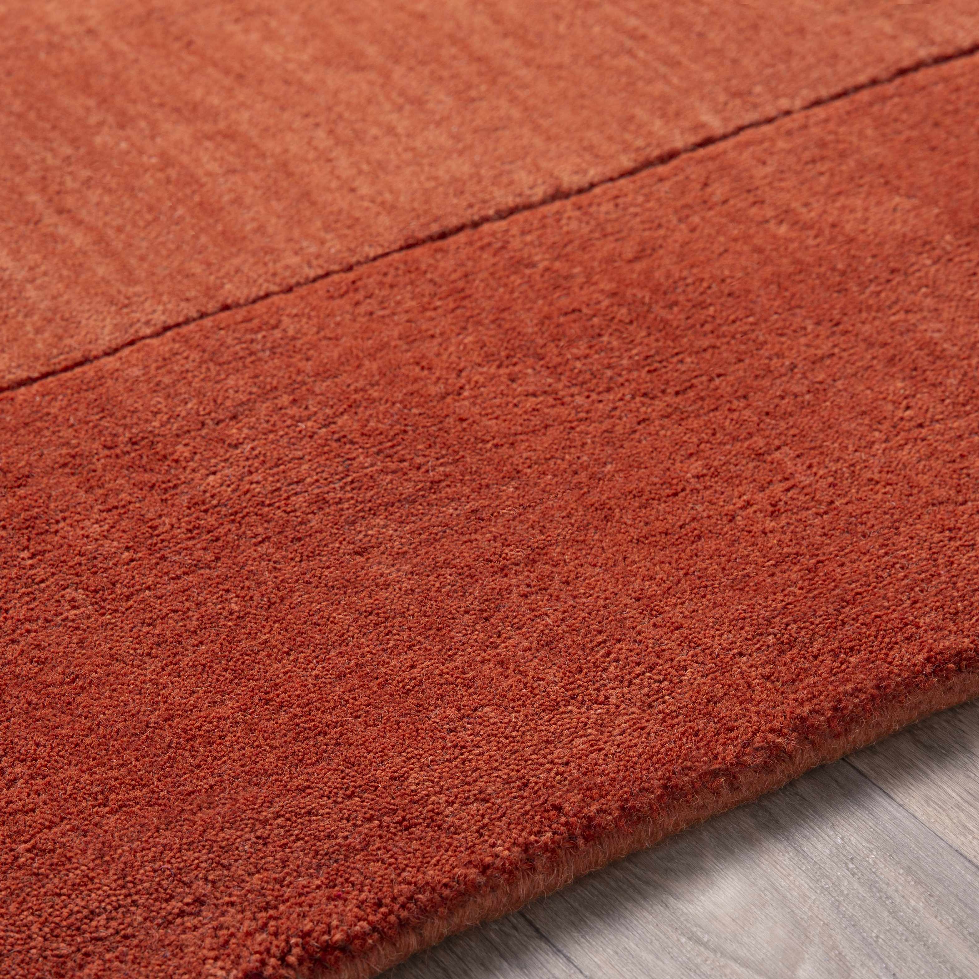 Bordered Solid Brick Red Wool Rug