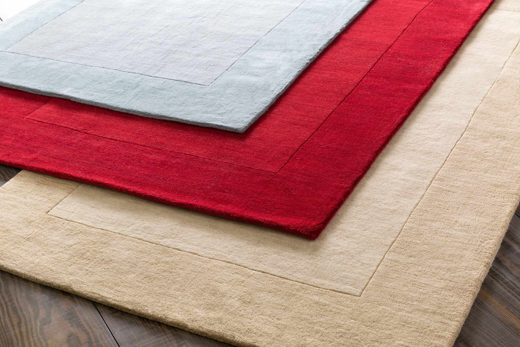Bordered Solid Brick Red Wool Rug