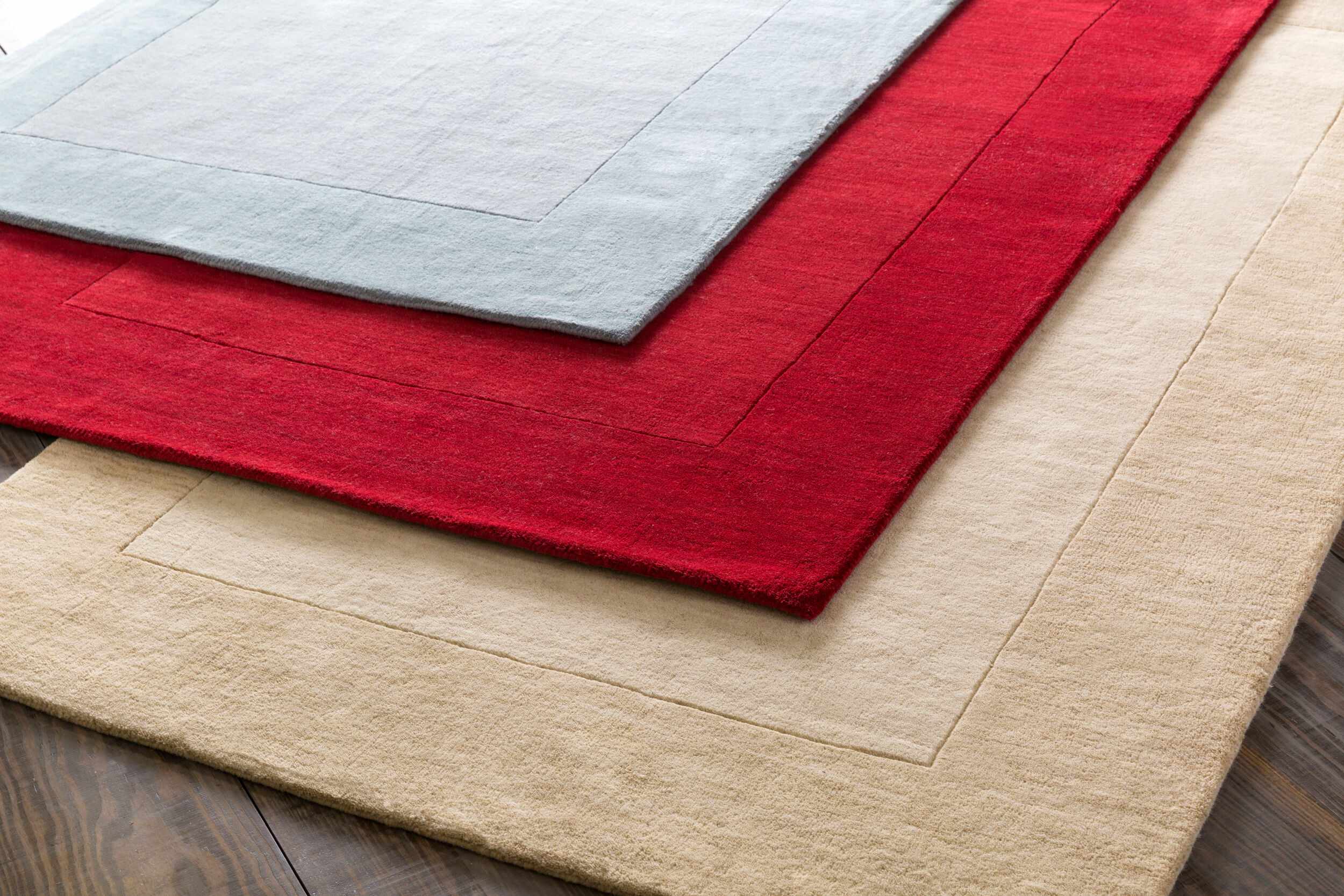 Bordered Solid Brick Red Wool Rug