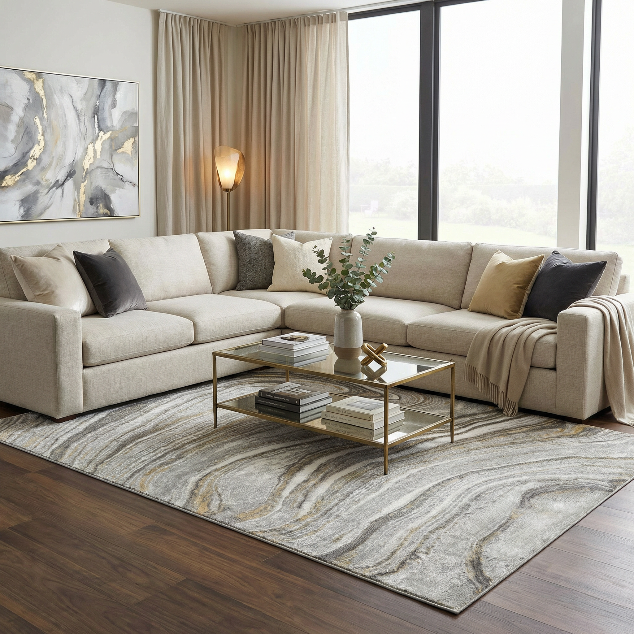 Live Marble Gray & Gold Area Rug