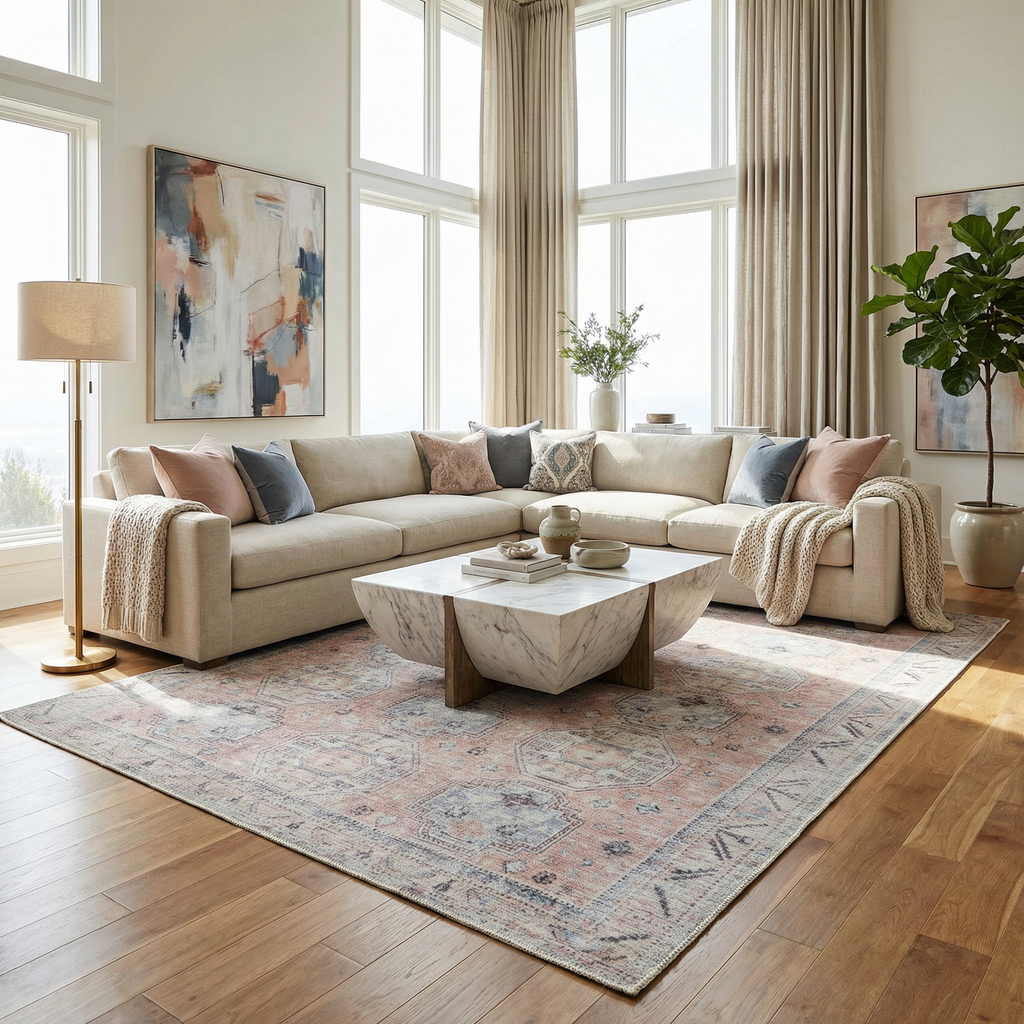 Morcott Peach Washable Area Rug