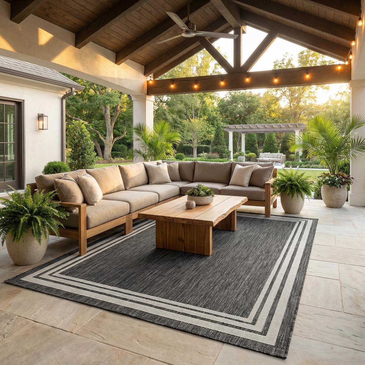 Coonamble Bordered Anthracite Outdoor Rug