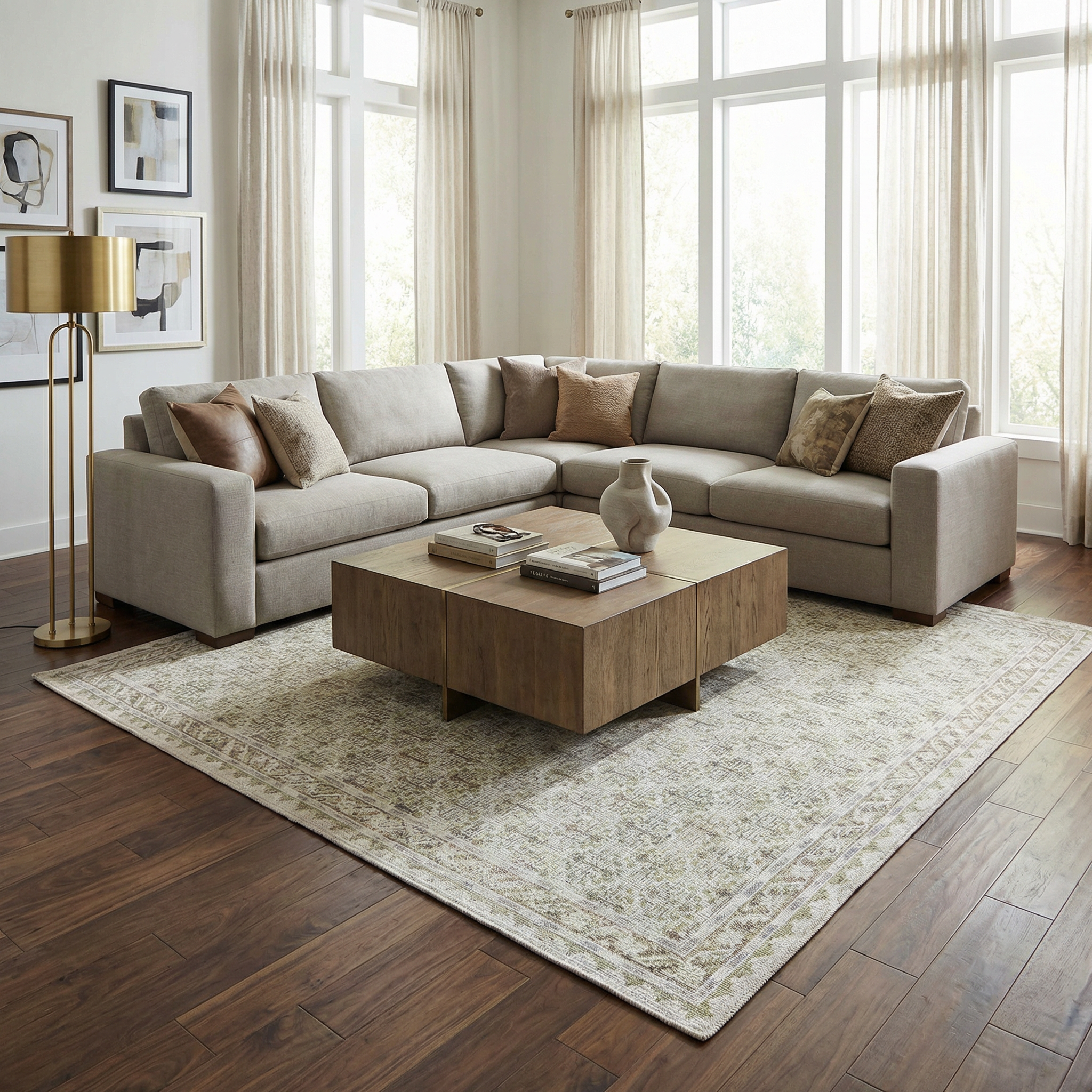 Livabliss x Our PNW Home Rainier Damask Tan Washable Rug