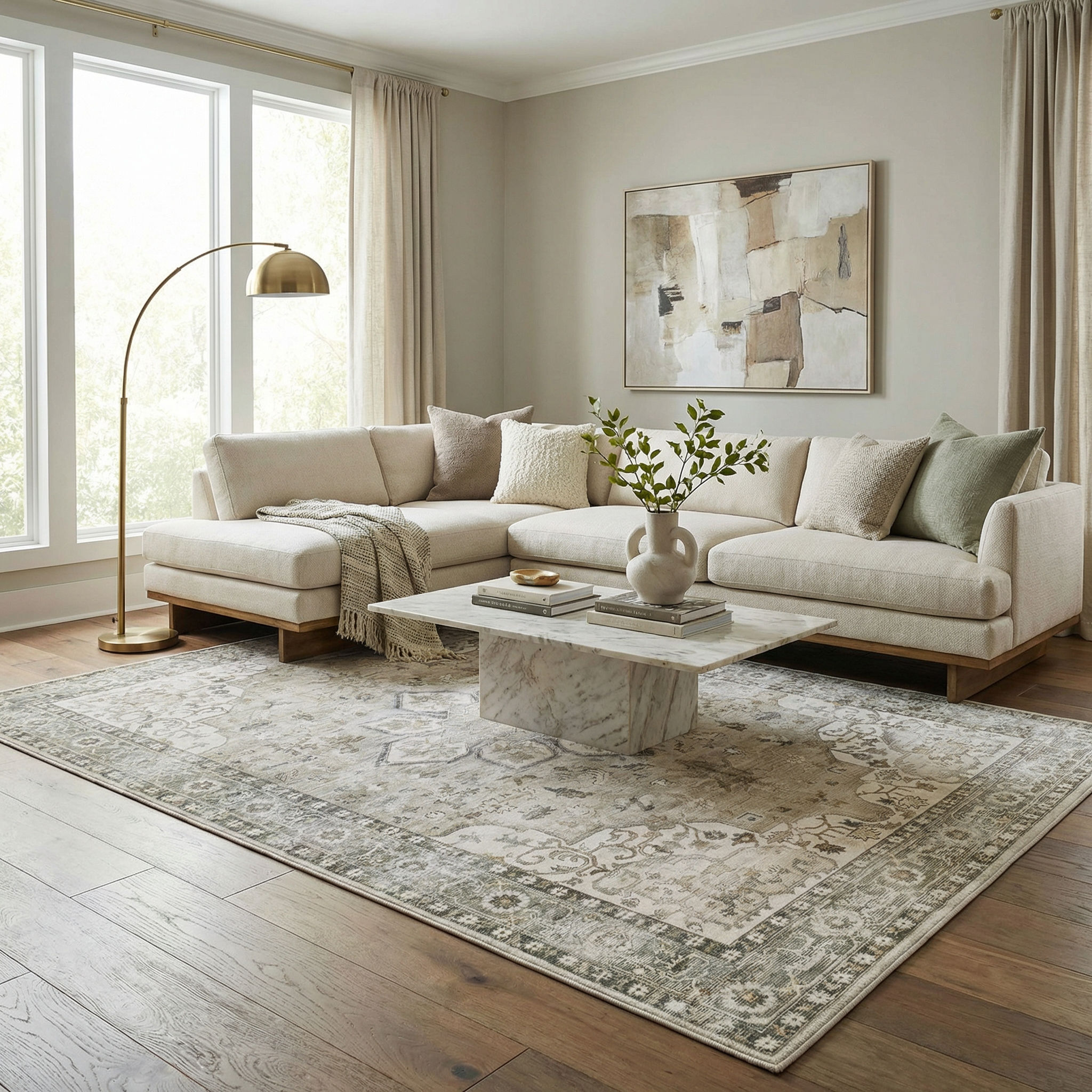 Lotan Sage Medallion Washable Area Rug