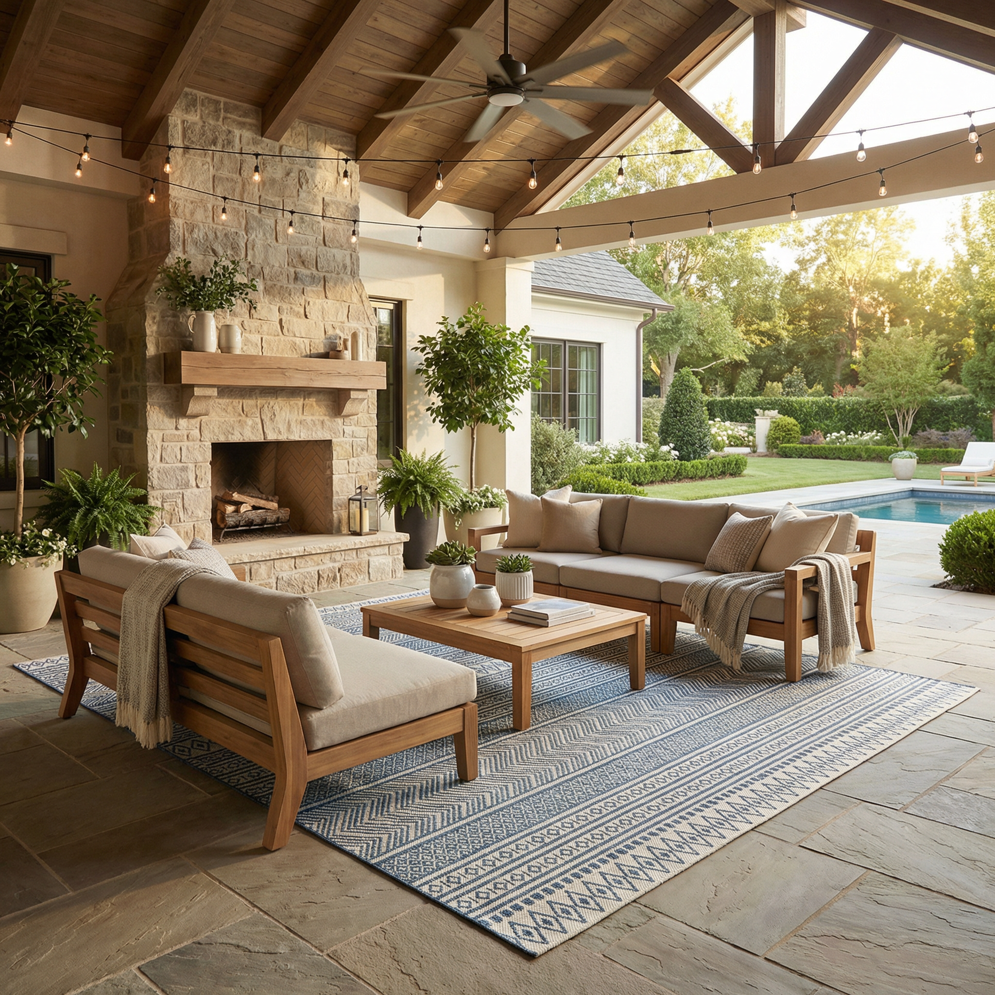Madras Light Blue Green All Over Performance Outdoor Area Rug