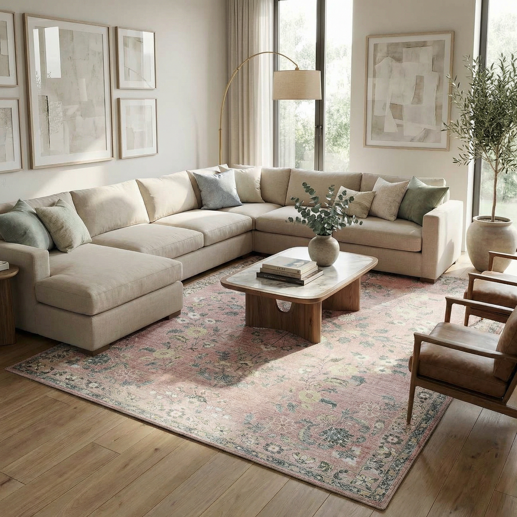 Meyly Pink Washable Area Rug