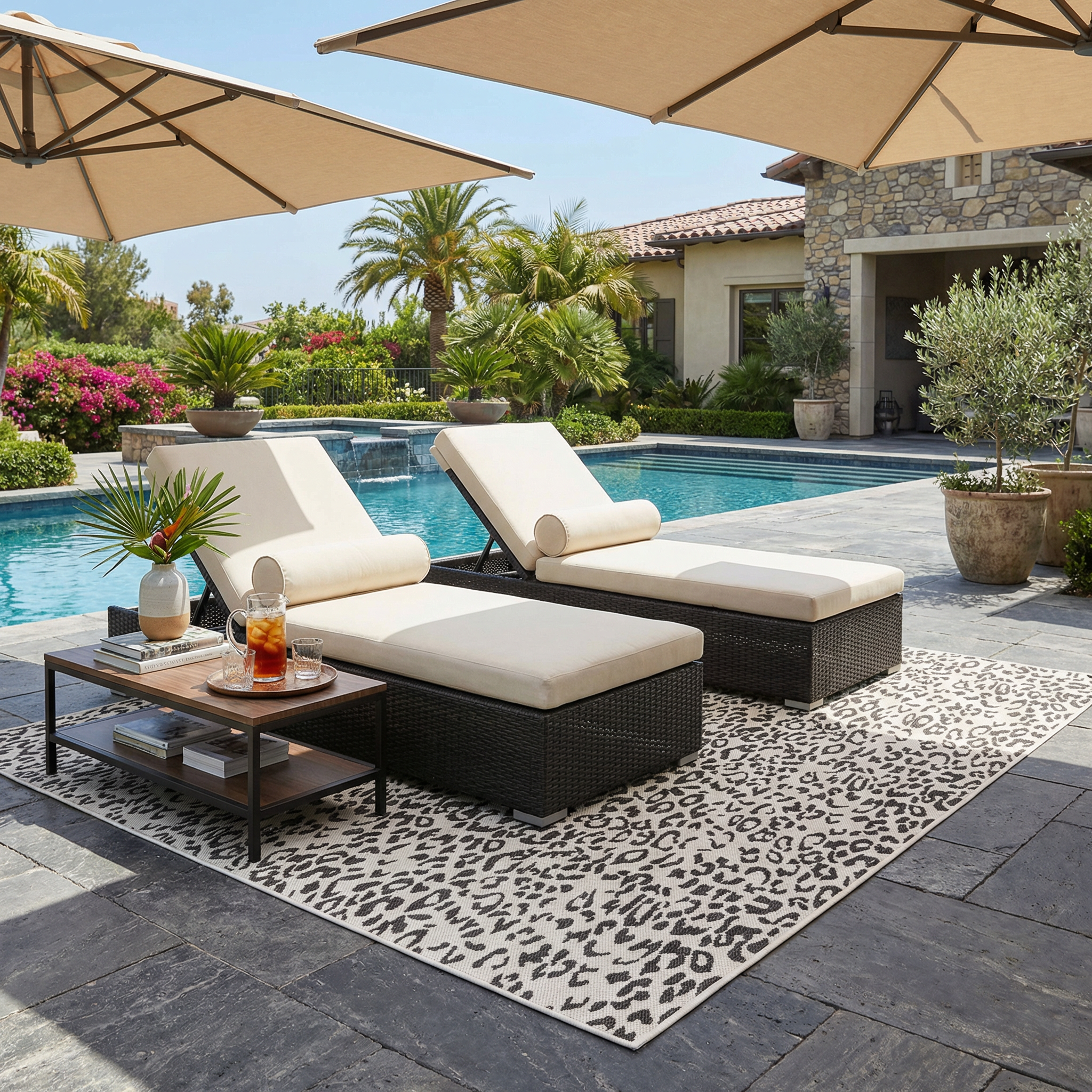 Alderbury White Leopard Print Outdoor Rug
