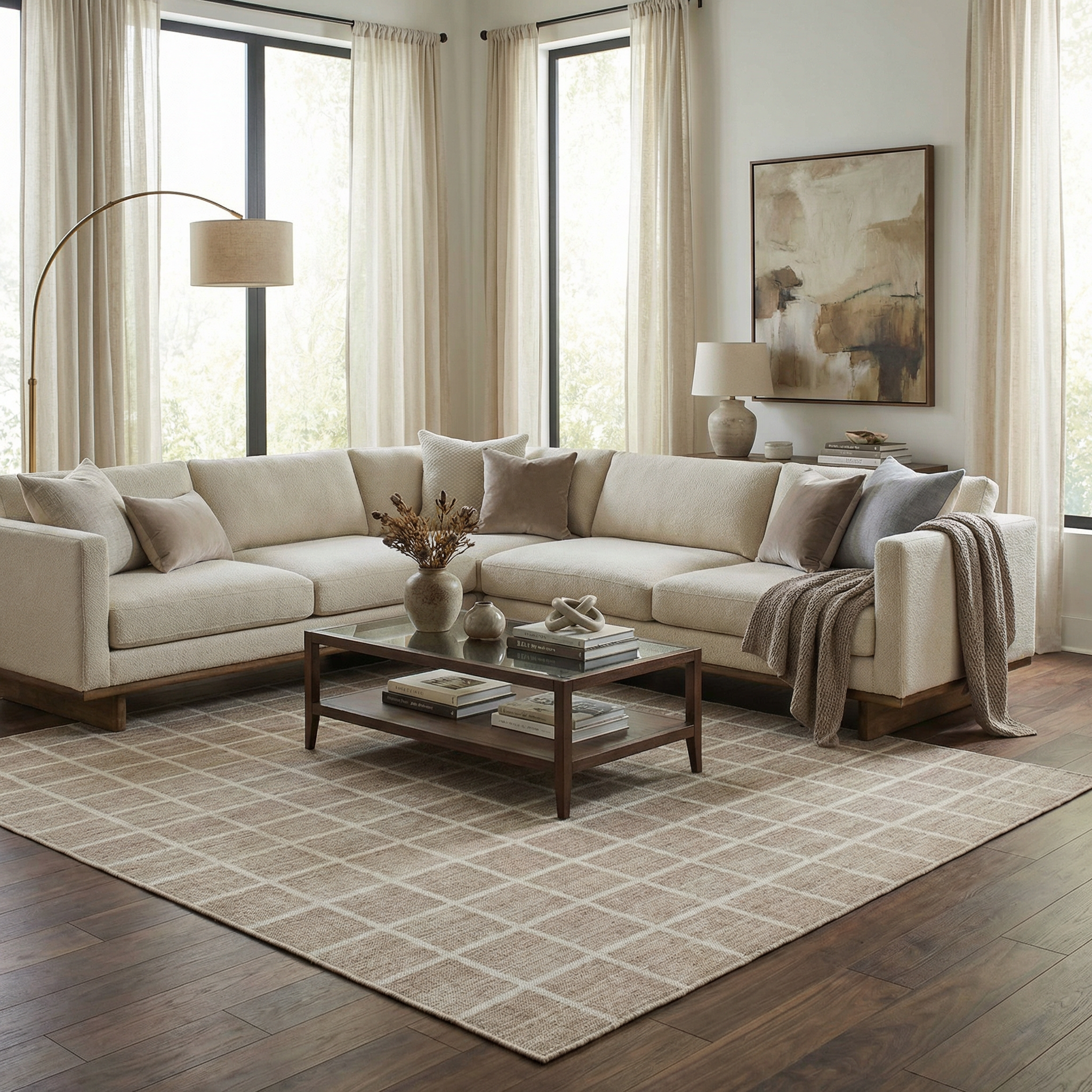 Anicet Checkered Washable Wool Area Rug