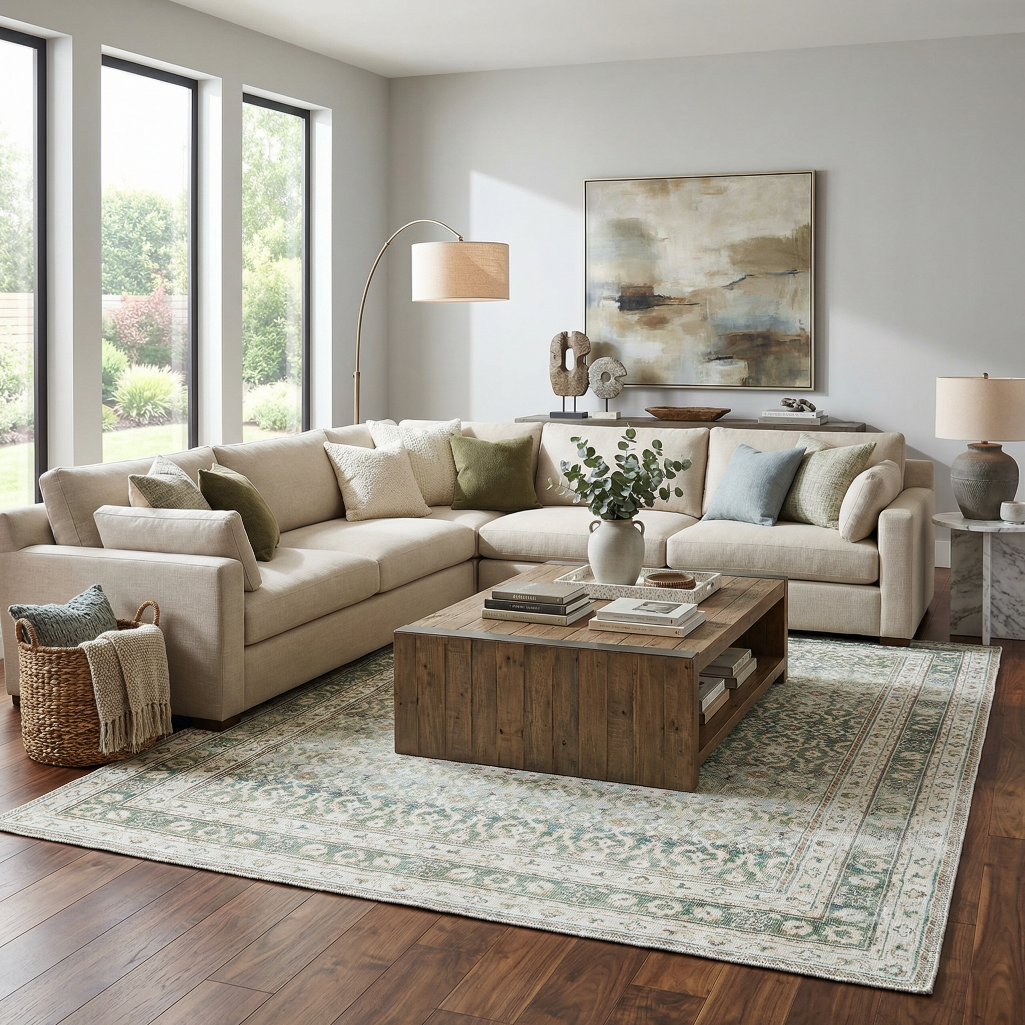 Our PNW Home Rainier Damask Green Washable Rug