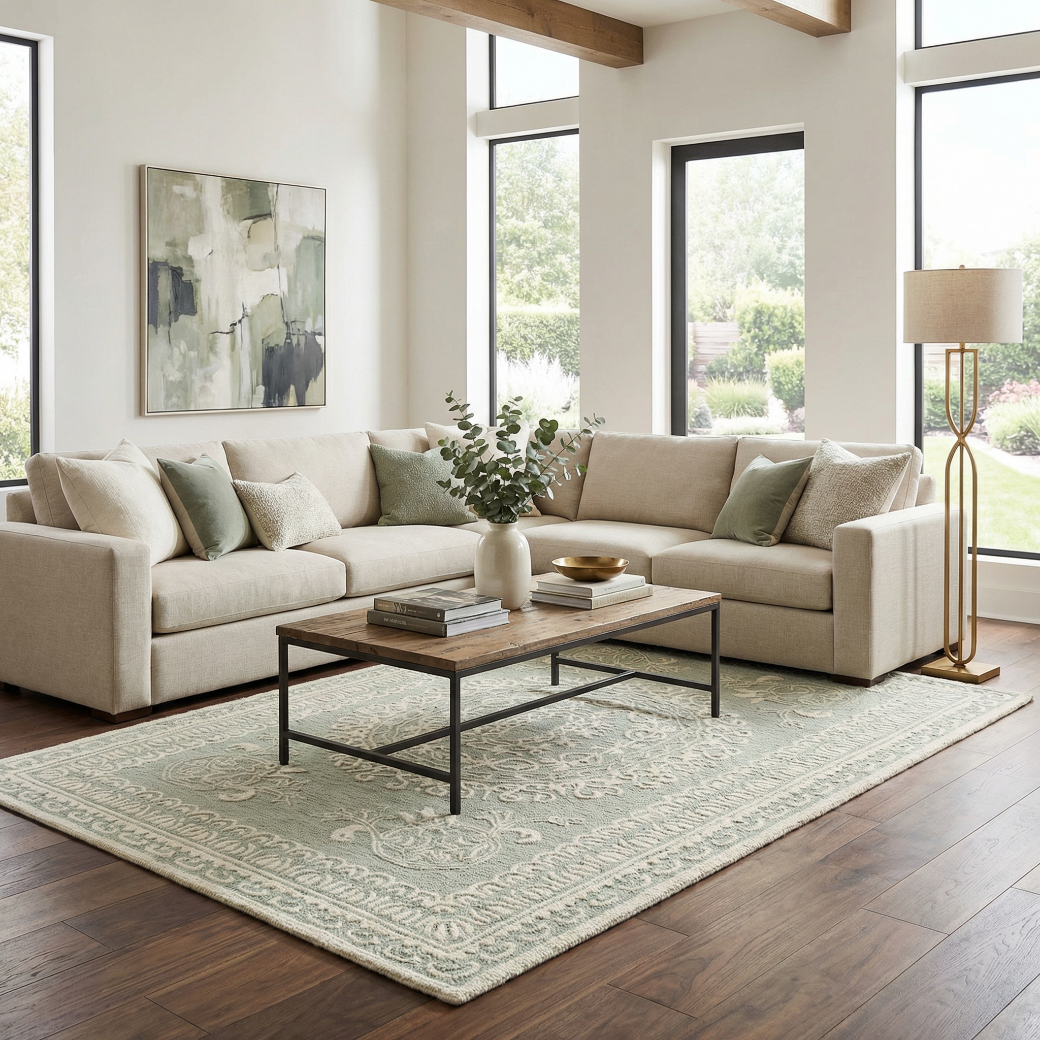 Parson Ivory/Sage Wool Area Rug