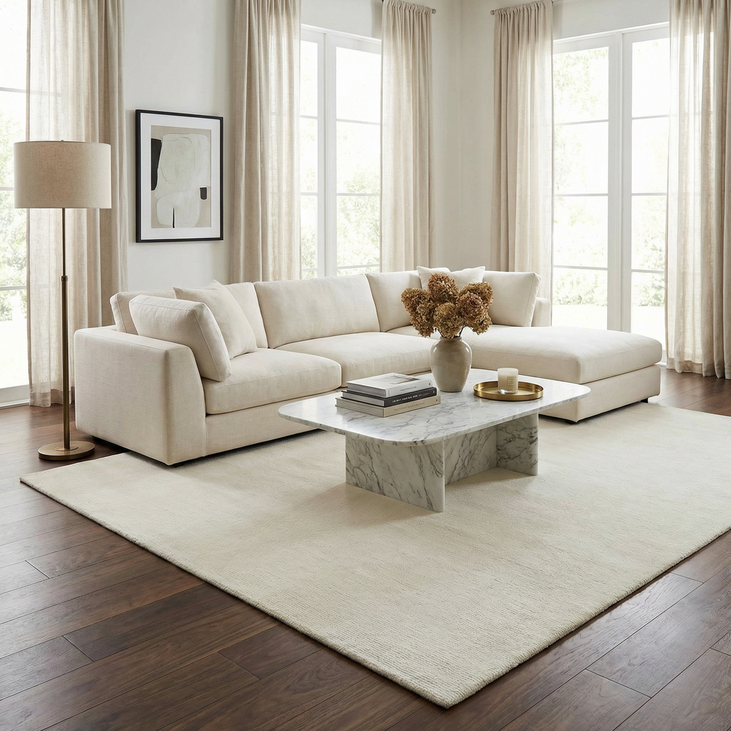 Brockton Solid Light Beige Wool Rug