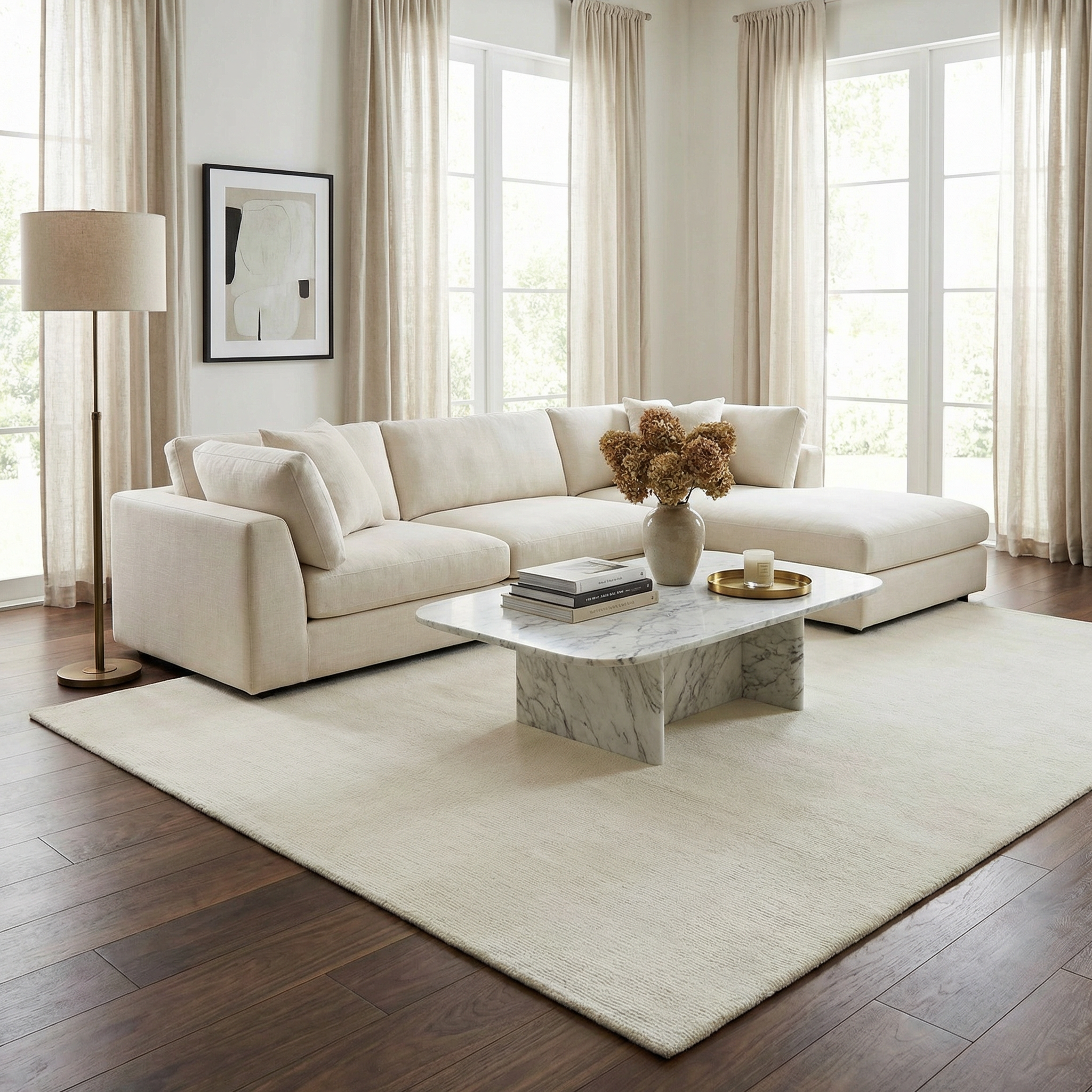 Brockton Solid Light Beige Wool Rug
