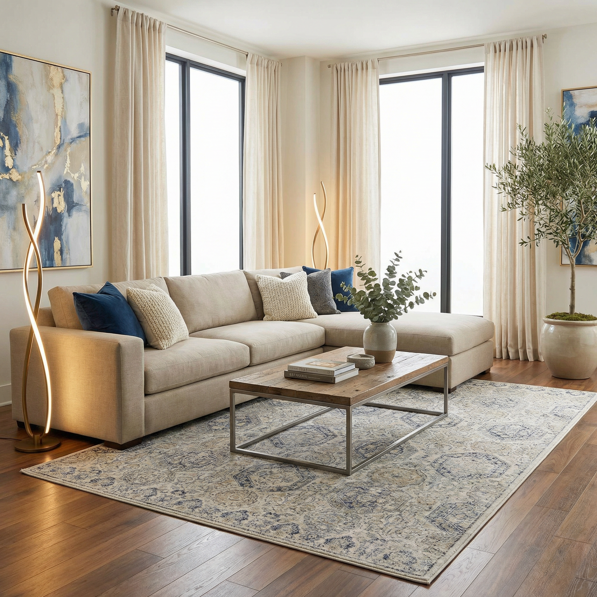Parkerfield Cream & Blue Area Rug
