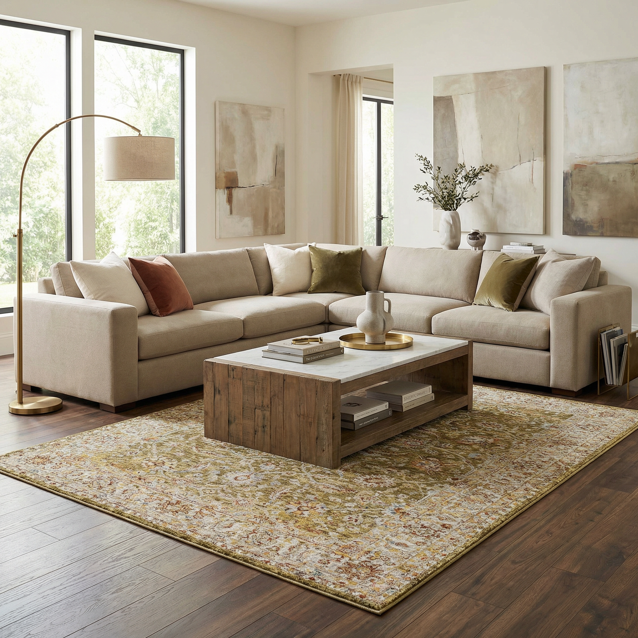 Dyan Green Textured Rug with Fringes