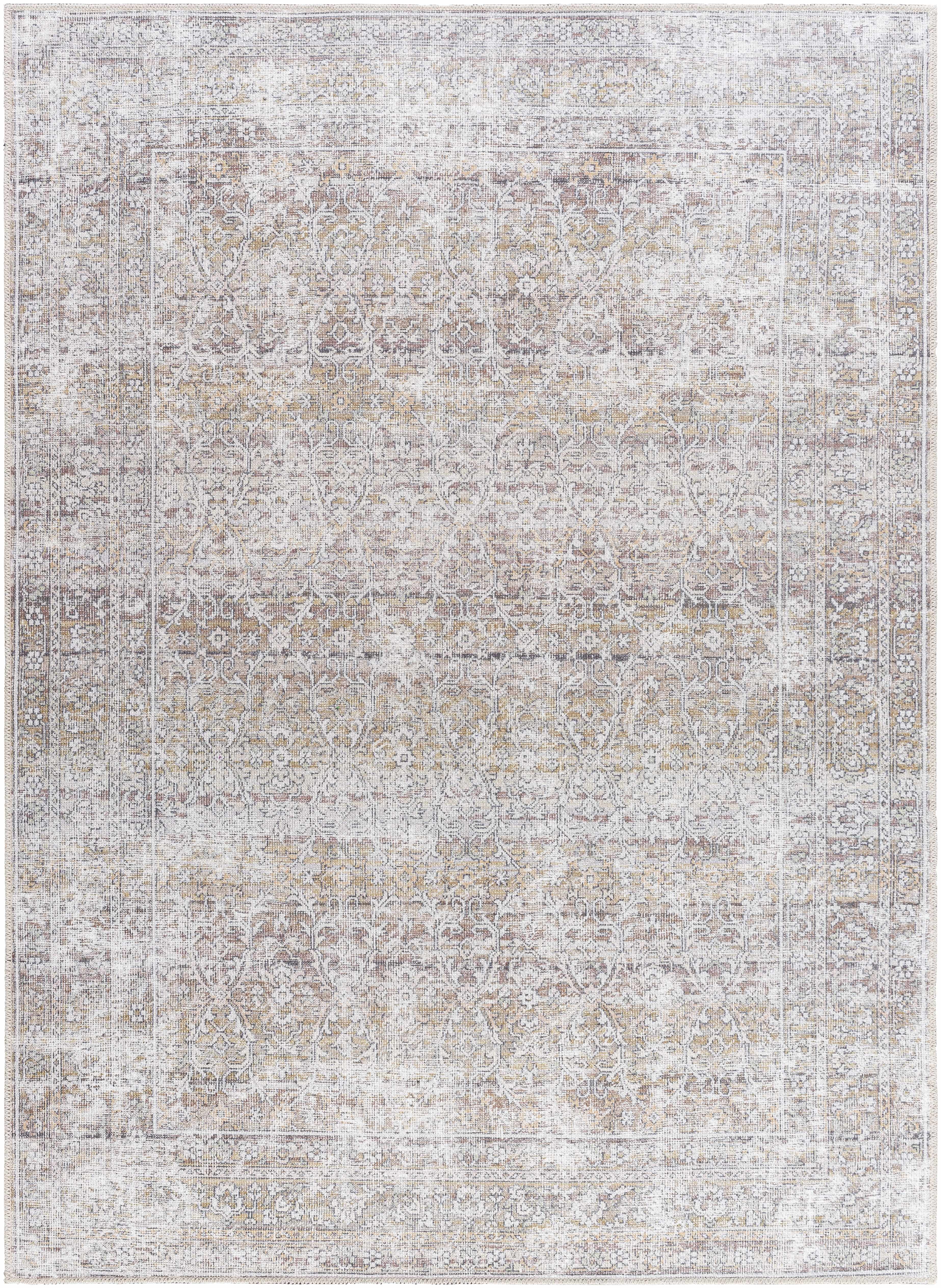 Our PNW Home Rainier Damask Dark Brown Washable Rug