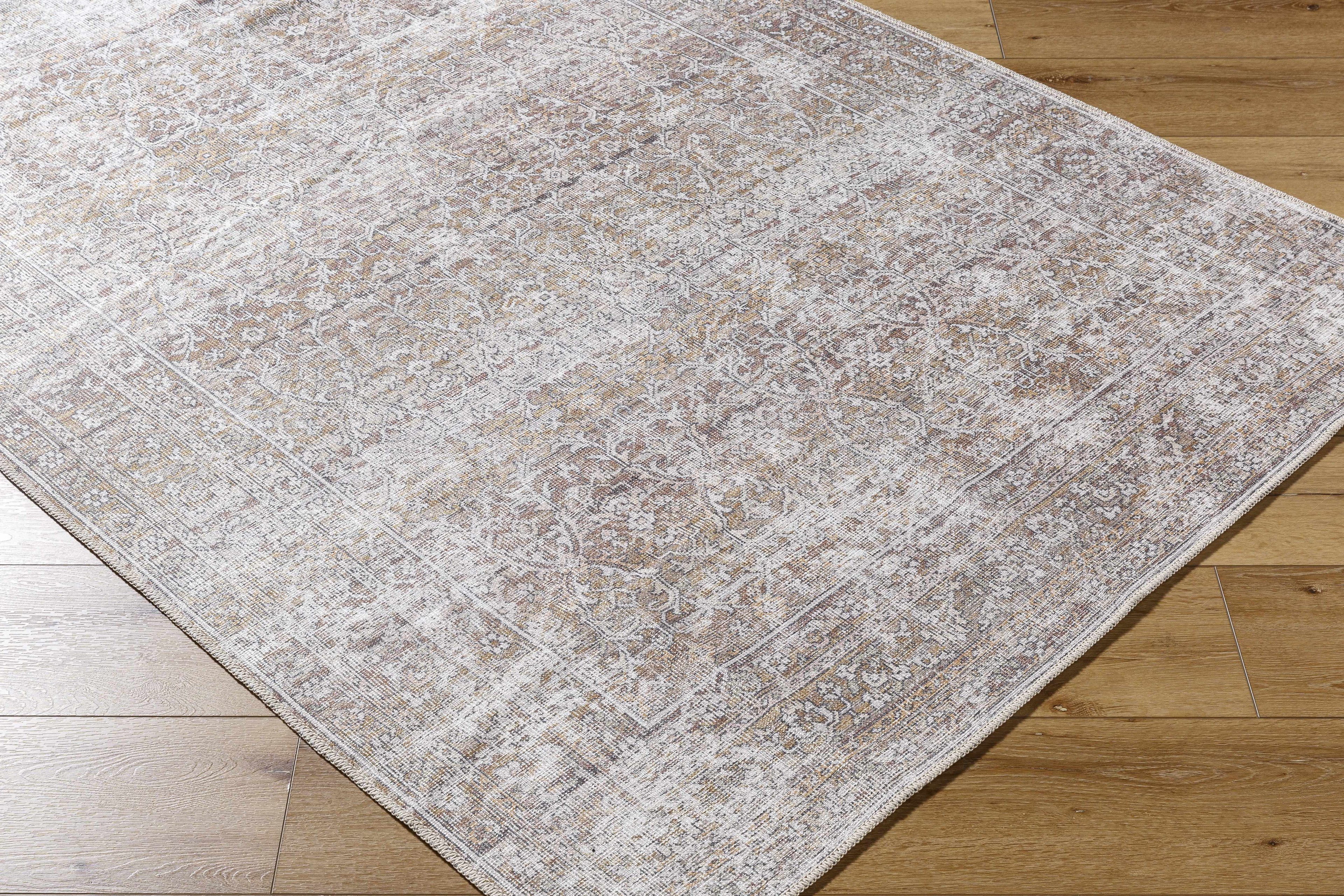 Our PNW Home Rainier Damask Dark Brown Washable Rug