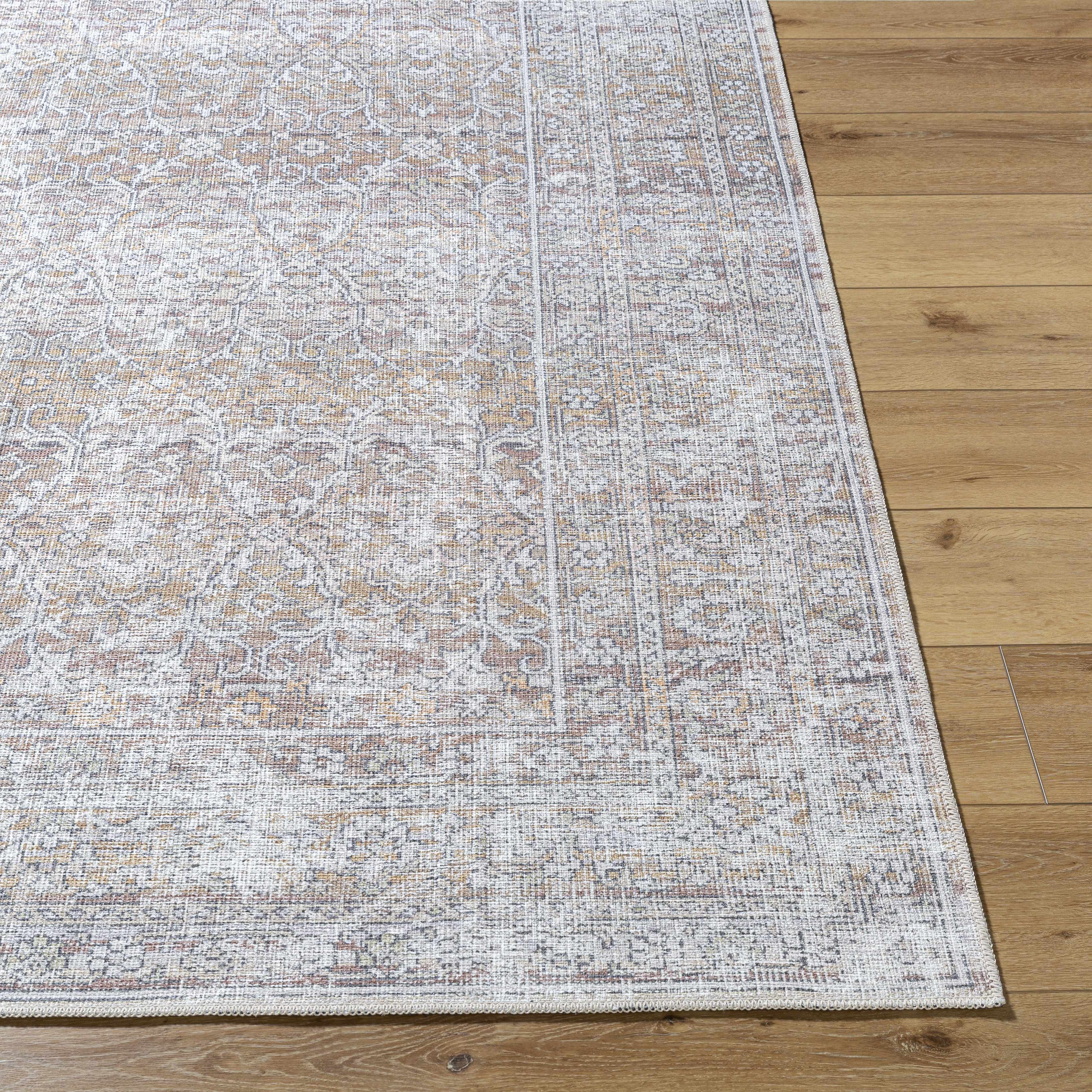 Our PNW Home Rainier Damask Dark Brown Washable Rug