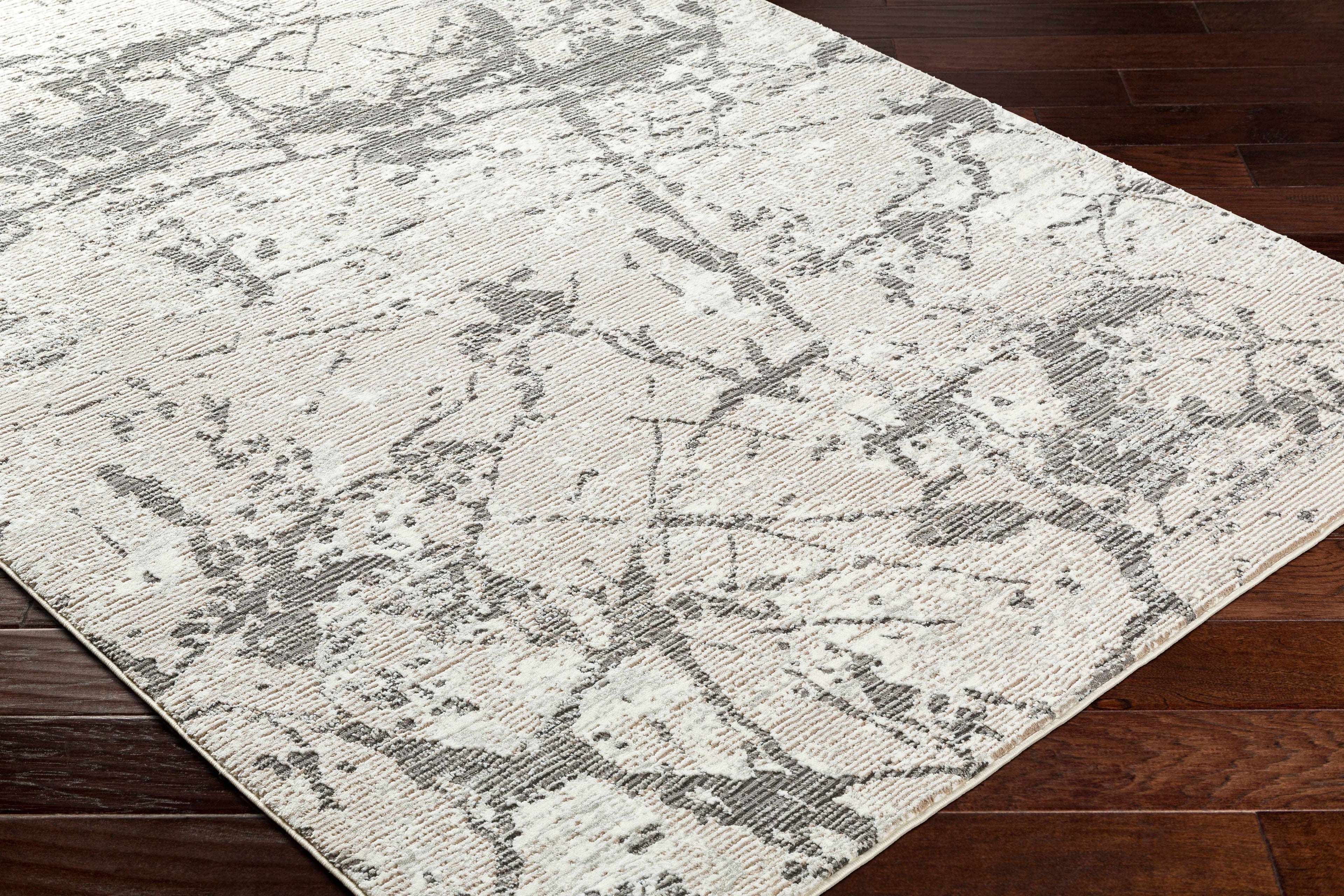 Ianto Gray Marble Washable Area Rug