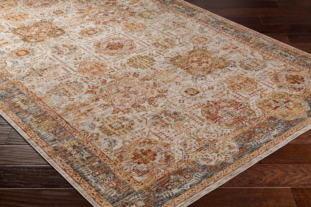 Ange Tan & Blue Rich Textured Traditional Rug